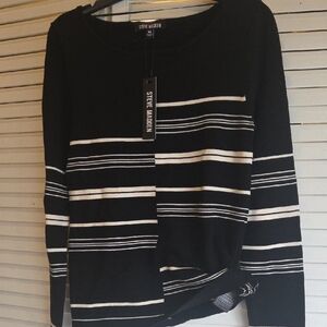 Steve Madden Women's Striped Black and White Hoodie